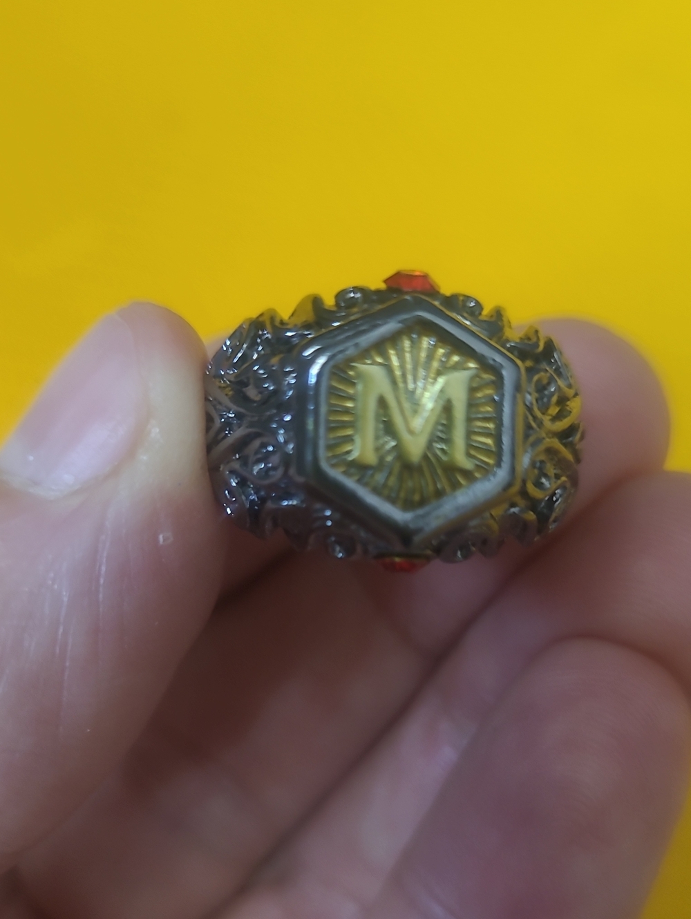 Monogram 'M' Two-Tone Statement Ring in Gold and Silver